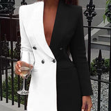 Women’s Blazer Dress – Tailored Fit – Two-Tone – Double Breasted – V-Neck Mini – Long Sleeve