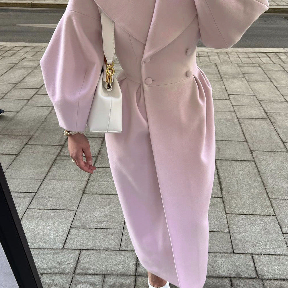Women's stylish lantern sleeve long coat with collar