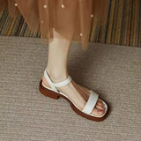 Women’s Flat Sandals – Smooth Leather Look – Thick Sole – Open Toe – Adjustable Strap