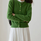 Women's Knitted Cardigan - Retro Round Neck - Small Gold Button Detail