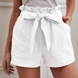 Women’s Shorts – Linen – High Waist – Paper bag Style – Loose Fit – Belted Casual