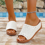 Women’s Wedge Sandals – Slip-On – Perforated Strap – Scalloped Detail – Open Toe