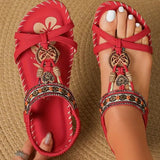 Women’s Flat Sandals – Open Toe – Boho Braided Straps – Rhinestone Detail – Comfy Fit