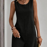 Women’s Sleeveless Romper – Relaxed Fit – Lightweight Textured Fabric – Casual Style