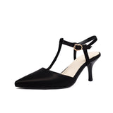 Women’s High Heel Sandals – Pointed Toe – T-Strap – Slim Fit Faux Leather