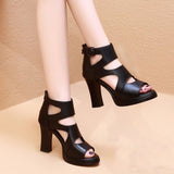 Women’s High Heel Sandals – Cut-Out Design – Peep Toe – Block Heel – Ankle Strap