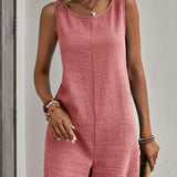 Women’s Sleeveless Romper – Relaxed Fit – Lightweight Textured Fabric – Casual Style