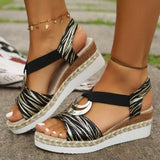 Women’s Wedge Sandals – Open Toe – Slingback Strap – Jute Sole – Metallic Buckle