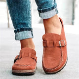 Women’s Mule Sandals – Suede-Like Upper – Buckle Strap – Low Heel Slip-On Comfort