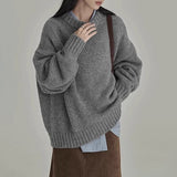 Women’s Pullover Sweater – Knitted Wool – Oversized Fit – Crew Neck – Ribbed Trim