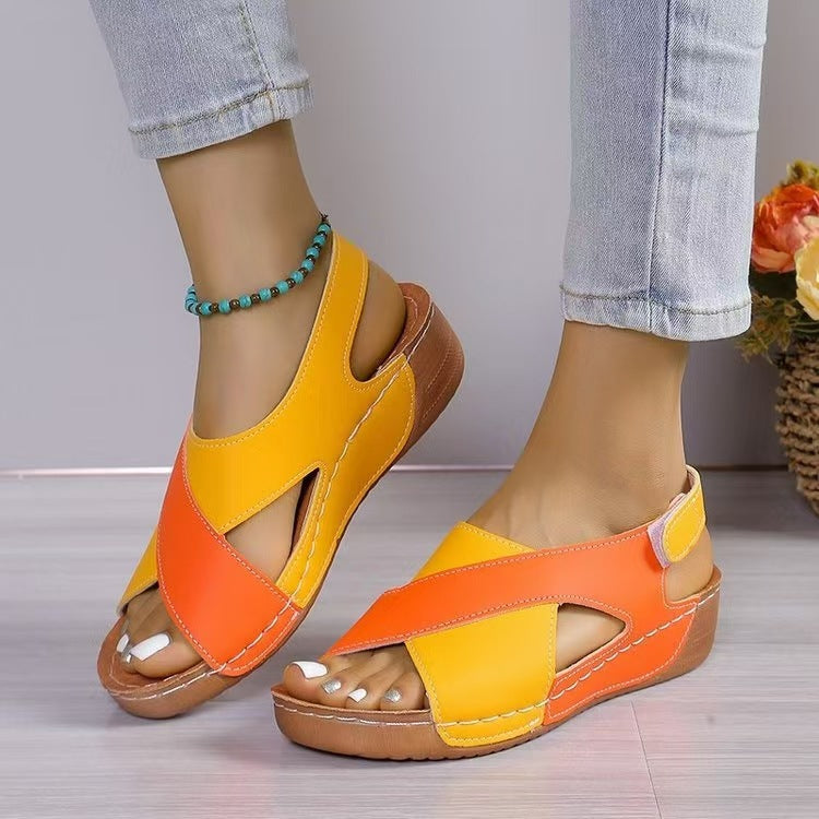 Women’s Sandals – Open Toe Slip-On – Cross Strap – Cushioned Lightweight Sole