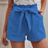 Women’s Shorts – Linen – High Waist – Paper bag Style – Loose Fit – Belted Casual