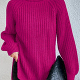 Grace | Full Size Turtle Ribbed Knit Slit Sweater