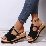 Women’s Wedge Sandals – Slip-On Comfort – Open Toe – Soft Upper – Platform Heel