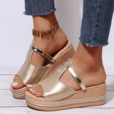 Women’s Wedge Sandals – Slip-On Comfort – Open Toe – Soft Upper – Platform Heel