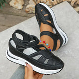 Women’s Sandals – Synthetic Leather – Cut-Out Design – Velcro Strap – Platform Sole