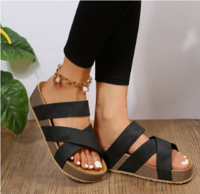 Women’s Sandals – Braided Straps – Platform Sole – Cushioned Footbed – Open Toe