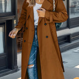 Women’s Trench Coat – Relaxed Fit – Double-Breasted – Belted Waist – Breathable Blend