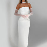 Women's Evening Prom Dress - Strapless Floor-Length - Column Silhouette - Halter Scarf Detail
