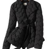 Women's elegant down jacket with belt