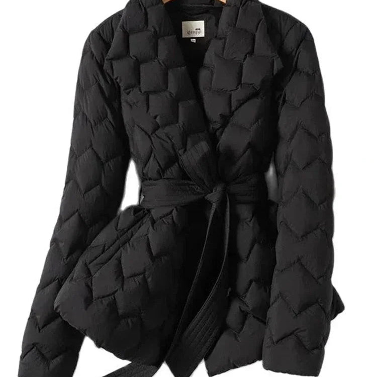 Women's elegant down jacket with belt