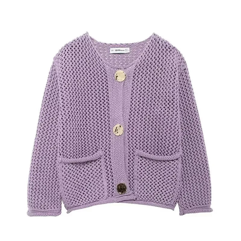 Zara | Mesh-Knit Cardigan With Front Pockets