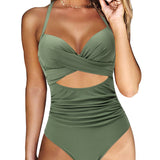 Women’s One-Piece Swimsuit – Push-Up Bust – Halter Neck – High Waist Cut-Out Design