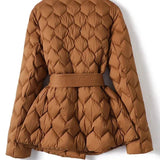 Women's elegant down jacket with belt