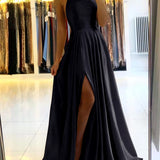Women's Evening Prom Gown - Floor-Length Satin - Spaghetti Straps - Square Neck - High Slit