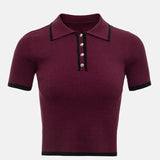 Thea | Knitted Polo Shirt - Ribbed Stretch Fabric