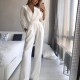Women's Jumpsuit - Long Sleeve - Wide Leg - Tailored Fit - Elegant & Chic