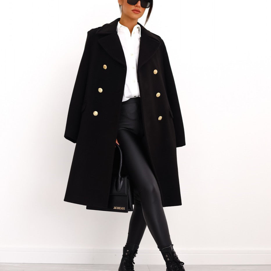 Women's lapel collar long sleeve double-breasted jacket