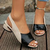 Women’s Sandals – Open Toe – Low Block Heel – Croc-Textured Strap – Slingback Fit