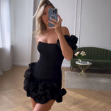 Women's Mini Dress - Strapless Fitted Design - Ruffle Shoulder & Hem - Party Prom Wear
