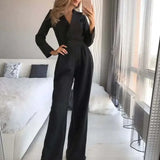 Women's Jumpsuit - Long Sleeve - Wide Leg - Tailored Fit - Elegant & Chic
