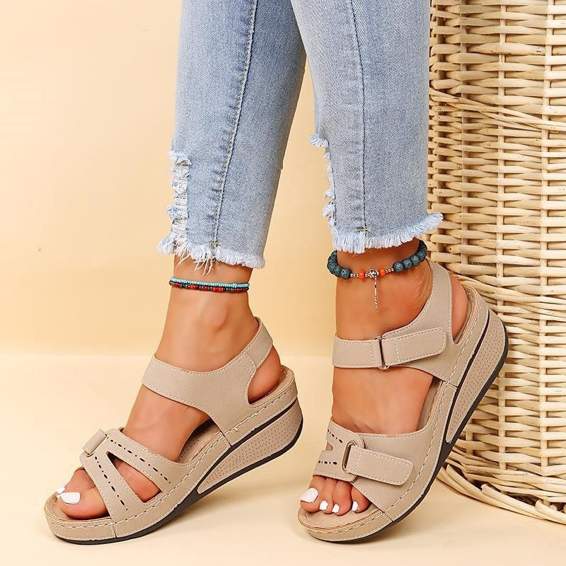 Women's Orthopedic soft sole wedge sandal with velcro closure