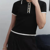Thea | Knitted Polo Shirt - Ribbed Stretch Fabric