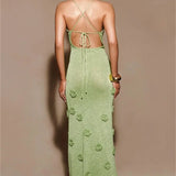 Women's Evening Prom Gown - Sleeveless Spaghetti Straps - V-Neck Floral Embellished Elegant Wear