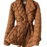 Women's elegant down jacket with belt