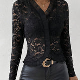 Floral lace ruffle blouse for women