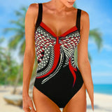 Women’s One-Piece Swimsuit – Form-Fitting – Wide Straps – Geometric Pattern – Stretch Fabric
