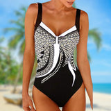 Women’s One-Piece Swimsuit – Form-Fitting – Wide Straps – Geometric Pattern – Stretch Fabric