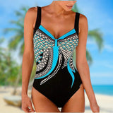 Women’s One-Piece Swimsuit – Form-Fitting – Wide Straps – Geometric Pattern – Stretch Fabric