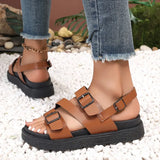 Women’s Sandals – Flat Sole – Open Toe – Adjustable Straps with Buckle – Casual Fit