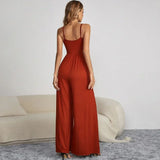 Women's Jumpsuit - Spaghetti Straps - Button Front - Fitted Bodice - Wide-Leg Trousers