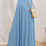 Women's Palazzo Trousers - High Waist - Wide Leg - Elastic Drawstring - Full Length