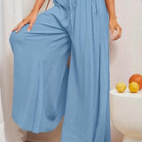 Women's Palazzo Trousers - High Waist - Wide Leg - Elastic Drawstring - Full Length