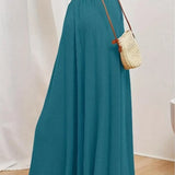 Women's Palazzo Trousers - High Waist - Wide Leg - Elastic Drawstring - Full Length