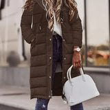 Women's long padded coat with hood