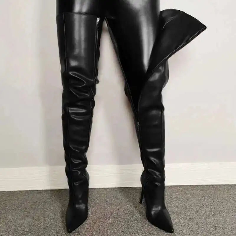 Amelia | Women’s Over-the-Knee Boots – Glossy Faux Leather